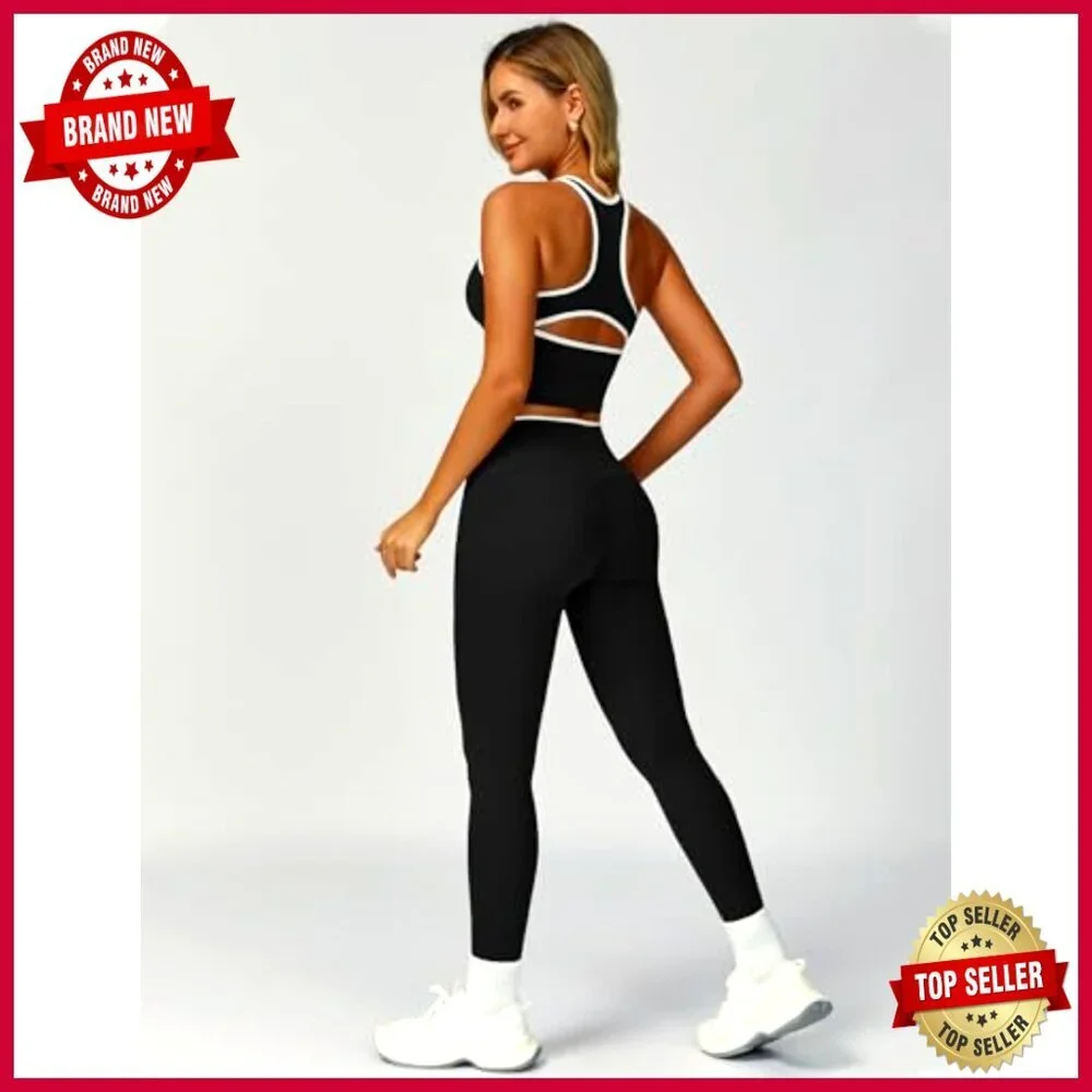2-Piece Workout Set with Racerback Tank and Tummy Control Leggings - Picture 3 of 7